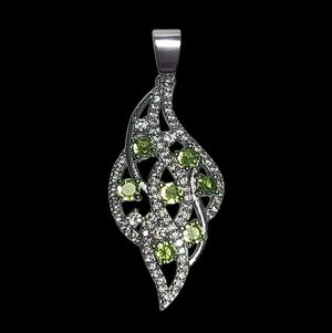 1.50 ctw Peridot & Topaz Sterling Silver Wave Pendant 1.75" NEW